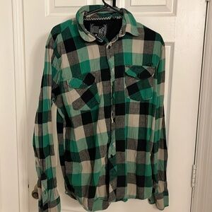 Fox Racing green and black flannel button down Sz Xl.